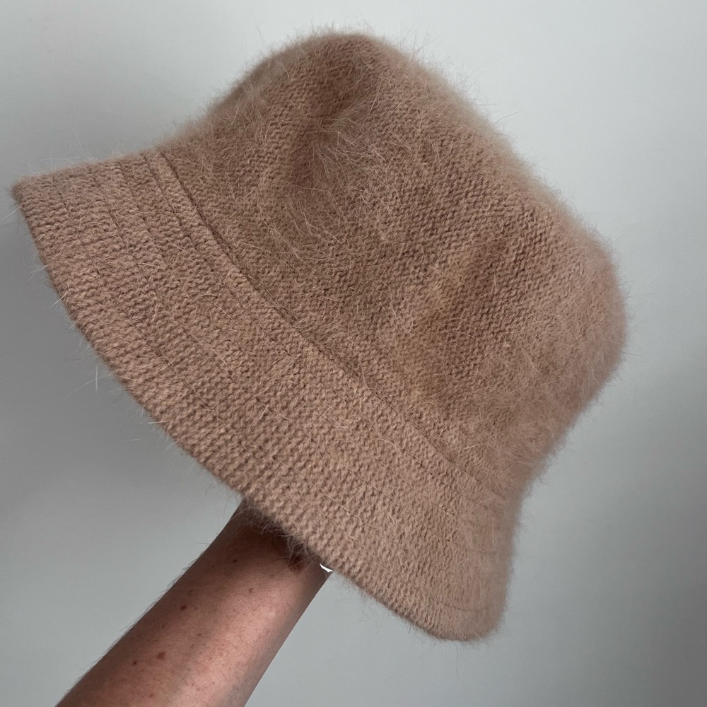 Angora Wool Blend Bucket Hat Neutral Tan